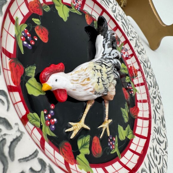 Vintage Bella Casa by Ganz Hand Painted Hen Chicken 3D Wall Plate Decor black wh - Picture 3 of 15